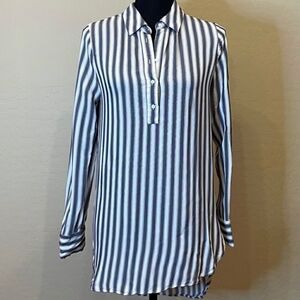 Philosophy Viscose Button Down Gray & Pink Striped Business Professional Top